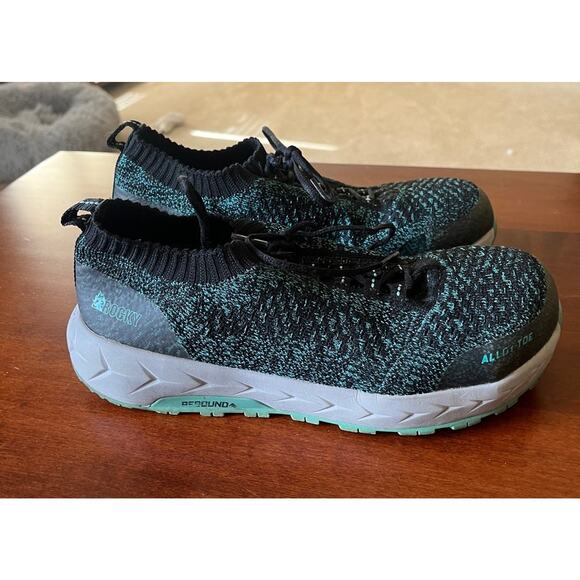 Women's Rocky WorkKnit LX Alloy Toe Athletic Work Shoe Grey/Teal Knit Size 7.5 - Picture 1 of 8